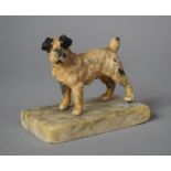 A Cold Painted Spelter Study of a Terrier, Tail Glued, Stone Plinth 7.5cm wide