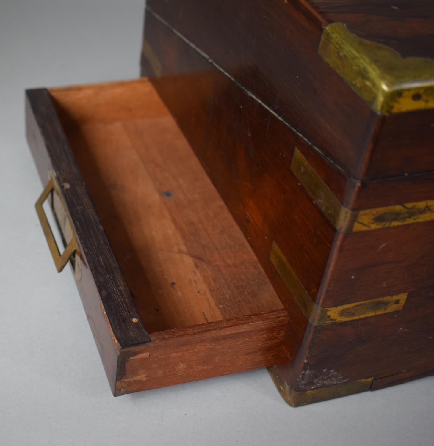 A Late 19th Century Rosewood Campaign Style Writing Slope with Brass Inset Handles and Mounts, - Image 2 of 4