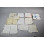 A Collection of Various Hand Embroidered Irish, Ivory Linen Handkerchiefs