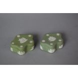 A Pair of Wedgwood Green Jasperware Lidded Boxes, Each 9.5cm wide