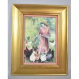 A Framed Oil on Board, "Feeding the Chickens" by Janet Adams, 24cm high