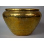 A Large Indian Brass Vase With Engraved Decoration Depicting Figures and Leaves, 36cm Diameter