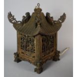 An Oriental Carved and Pierced Ceiling Lantern in the form of a Pagoda with Pierced Panels Deping