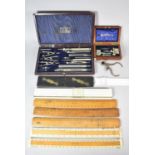 A Collection of Various Vintage Drawing Sets, Scale Rules, Drawing Rules etc