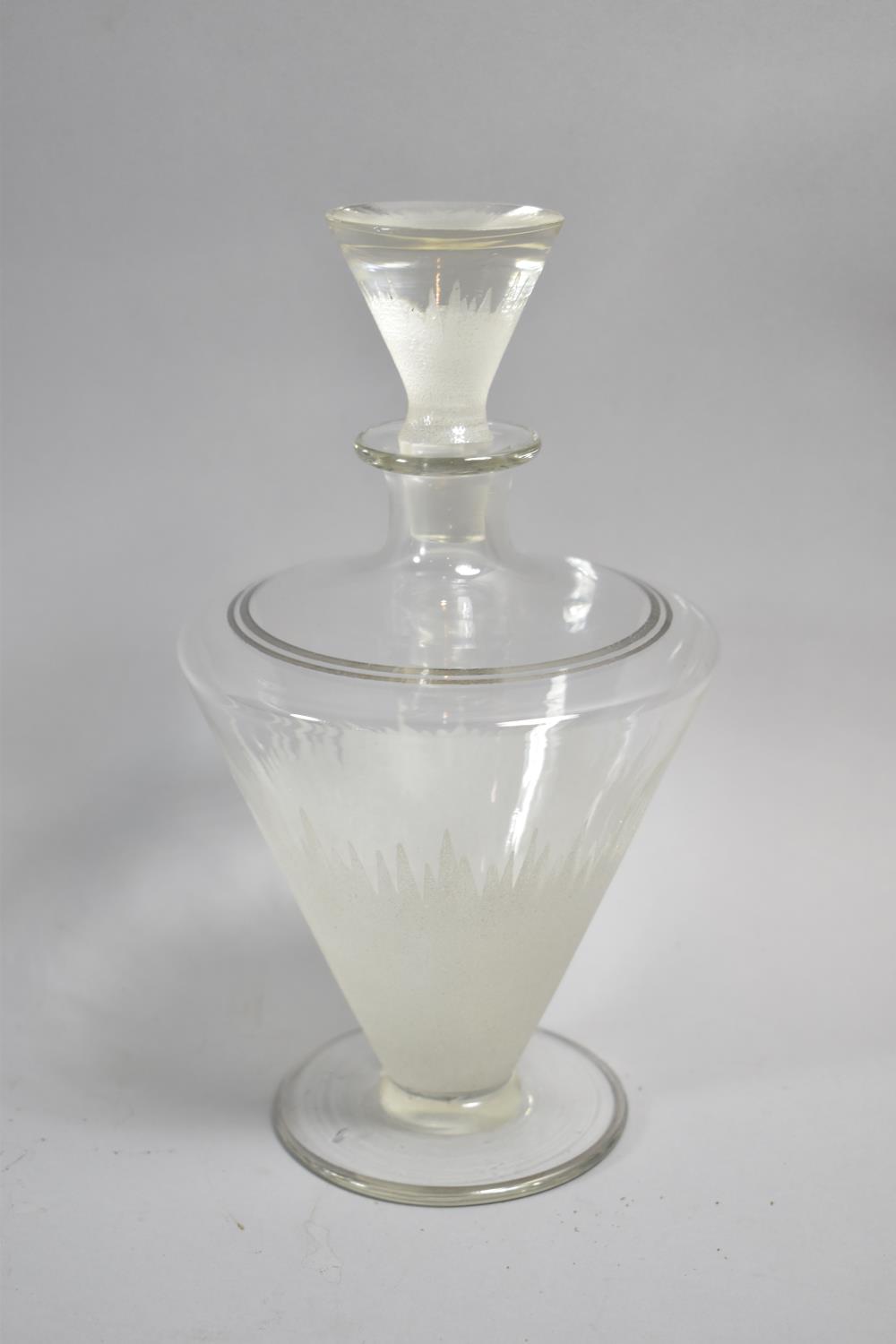 An Interesting Art Deco Hand Blown Glass Decanter with Acid Etched Frosted Decoration on Footed