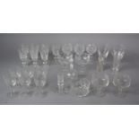 A Collection of Cut and Etched Drinking Glasses to Include Seven Edinburgh Sherries, Three Wines,