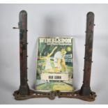 A Pair of Vintage Cast Iron Lawn Tennis Net Posts by SIF Together with a Wimbledon Poster, Mark