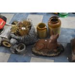 A Collection of Various Resin Garden Planters, Reconstituted Stone Ornaments and Stoneware Jars