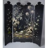 An Oriental Four Fold Lacquered Mother of Pearl Inlaid Table Screen, 80cm high