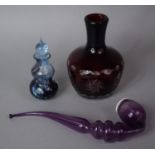 A Collection of Glassware to Include 19th Century Hand Blown Stourbridge Bubble Pipe, Perfume Bottle