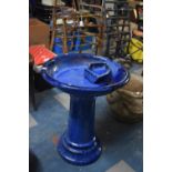 A Blue Glazed Terracotta Circular Bird Bath, 48cm Diameter