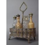 A Late Victorian/Edwardian Silver Plated Cruet Stand with Five Bottles and One Decanter Stopper,