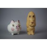 A Glazed Pig Money Box and a Sylvac Sad Sam Seated Dog