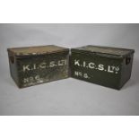 Two Green Painted Storage Boxes for Kidderminster Independent Cooperative Society Ltd., Each 52cm