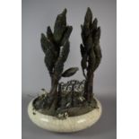 A Vintage Crackle Glaze Shallow Bowl Housing Holly Tree and Gate Diorama with Illuminated Pool, 31cm