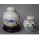 Two Mid/Late 20th Century Famille Rose Ginger Jars, both Decorated with Figures in Exterior Scenes
