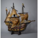 A Carved Wooden Model of Three Masted Santa Maria, 46cm Long