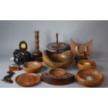 A Collection of Treenware to include Stein, Candlestick, Miniature Grandfather Novelty Clock,