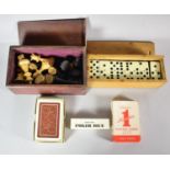 A Vintage Set of Six Spot Dominoes, Vintage Chess Set (Complete), Kings 6.5cm High Together with Two
