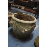 A Circular Reconstituted Stone Garden Planter with Moulded Swag Decoration, 41cm diameter