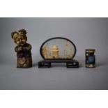 A Collection of Three Pieces of Oriental Items to Include Cork Diorama, Resin Figure and Cloisonne