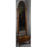 A Mid 20th Century Walnut Cheval Mirror on Bow Fronted Base with Single Long Drawer and Short