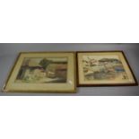 Two Framed Vintage Watercolours, Farmyard and Ship Yard, 34cm and 28cm Wide