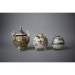 Two Hand Painted Japanese Noritake Two Handled Vases of Globular Form Together with a Satsuma Lidded