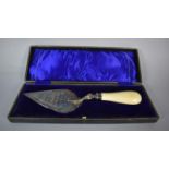 A Cased Presentation Trowel with Ivory Handle and Silver Plated Blade Inscribed 'Presented to Mrs