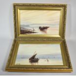 A Pair of Gilt Framed Oils on Canvas Depicting Fishing Barges, One Monogrammed JR, Each 39cm Wide