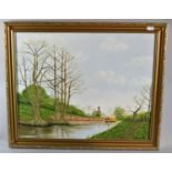 A Framed Oil on Board, Canal Scene, 49cm wide