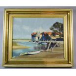 A Gilt Framed Oil on Board Depicting Seaside Estuary Scene, 29cm wide