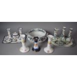 A Collection of Late 19th/Early 20th Ceramic Dressing Table Part Sets to Include Floral and Exotic