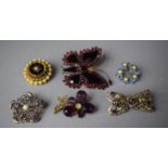A Collection of Various Brooches to Include Silver Example, Two Butterflies and One Black Jet