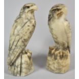 A Pair of Carved Stone Falcon Ornaments with Glass Eyes, 15cm high