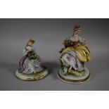 Two Continental Figurines Depicting Maidens with Flowers, the Tallest 20cm high