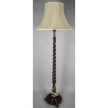 An Edwardian Barley Twist Mahogany Standard Lamp and Shade