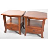 A Pair of Indonesian Hardwood Serpentine Front Bedside Tables with Base Drawers, Each 50cm wide