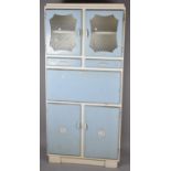 A 1960 Tenax Kitchen Cabinet by Freedlands Ltd Having Glazed Top Section, Two Centre Drawers, Pull