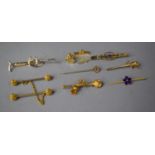 A Collection of Various Yellow Metal Crop Pins and Bar Brooches etc Some with Jewelled Mounts