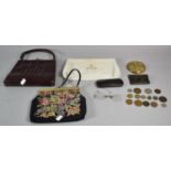 A Collection of Sundries to Include Three Ladies Evening Bags, Powder Compact, Spectacles and