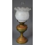 An Edwardian Brass Oil Lamp with Opaque Glass Shade