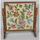 An Edwardian Oak Framed Tapestry Fire Screen with Barley Twist Supports, 56cm wide