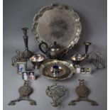A Collection of Silver Plated Items to Include Three Piece Tea Service, Toast Racks, Pewter