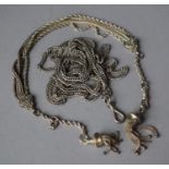 Two White Metal Watch Chains, One with Fob