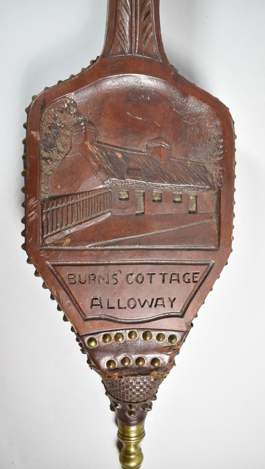 A Brass Mounted Carved Wooden Souvenir Pair of Bellows, Burns' Cottage, Alloway, 83cm long - Image 2 of 2