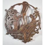 A Carved Wooden Fretwork Sconce Mount, Decorated with Two Scouts Beside Campfire, "The Bivouac",