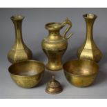 A Collection of Far Eastern Brassware to Include Pair of Bowls, Small Bell, Jug and Pair of Vases