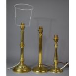 A Collection of Three Brass Table Lamps, the Tallest 36.5cm high