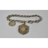 A Ladies Silver Watch Chain with Gold and Silver Fob and a 1914 3d Coin, Total Wight 28g